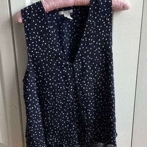 Sleeveless Polka Dot Top - Navy Blue & White Size 10